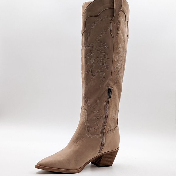 Dolce Vita Women Solei Western Cowgirl Leather Beige Suede Boots Size 8.5 - Picture 7 of 13